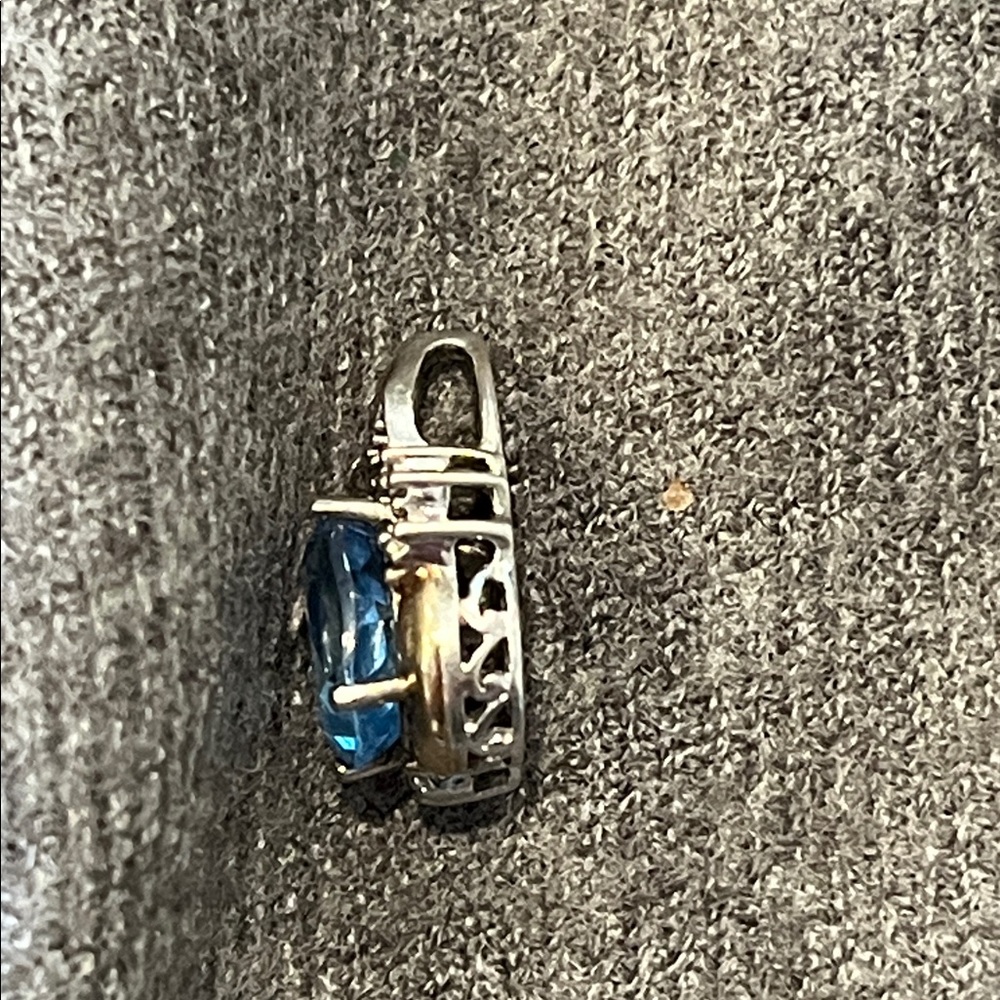 10k Ylw Gold & Sterling Two-toned London Blue Topaz Diamond Pendant-Alwand Vahan - Picture 5 of 10